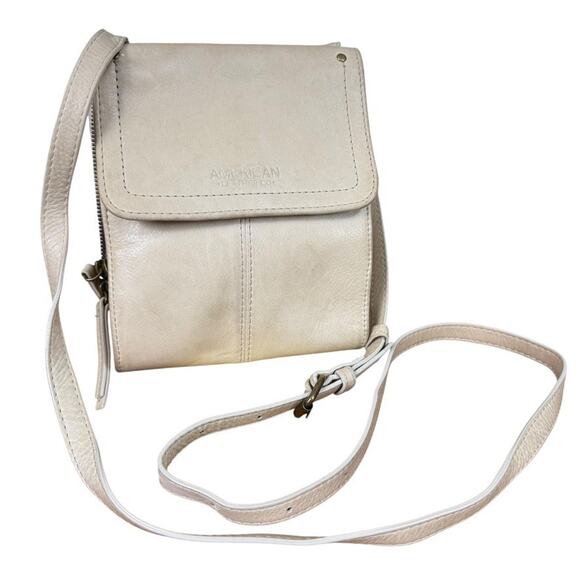 American Leather Co Cream Ivory Leather Crossbody Small Purse Card Organizer Bag - Picture 1 of 16